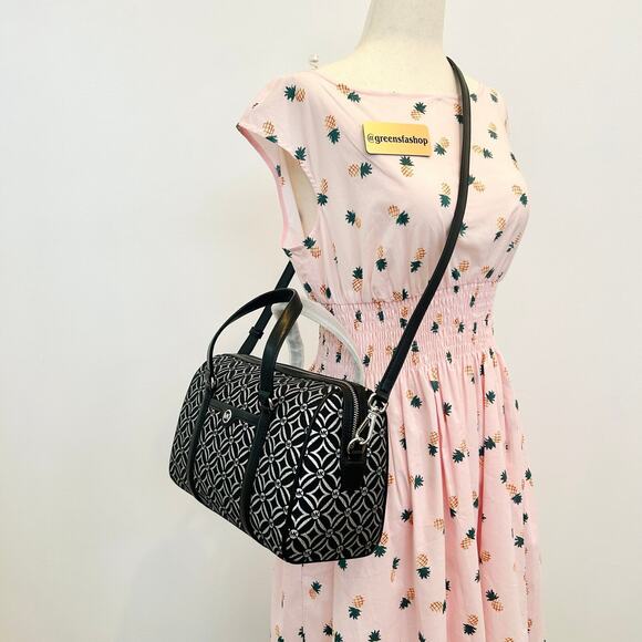 Michael Kors Purse MD. Duffle Metallic Logo Jacquard  Crossbody Bag Black - Picture 9 of 9